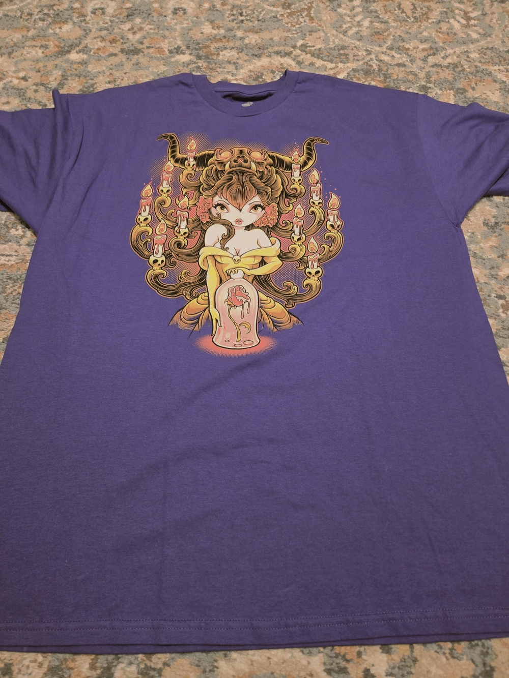 Disney Beauty And The Beast Belle Anime Goth Purple Teefury Tshirt Size XL